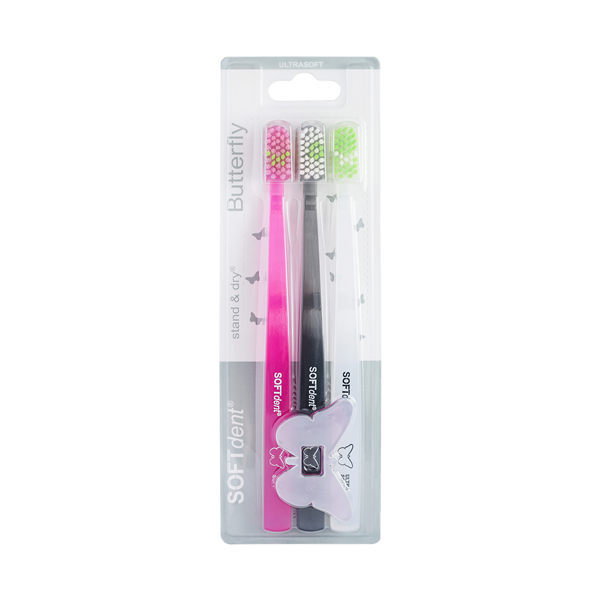 Zubní kartáček SOFTdent Butterfly STAND DRY Ultrasoft 3 ks