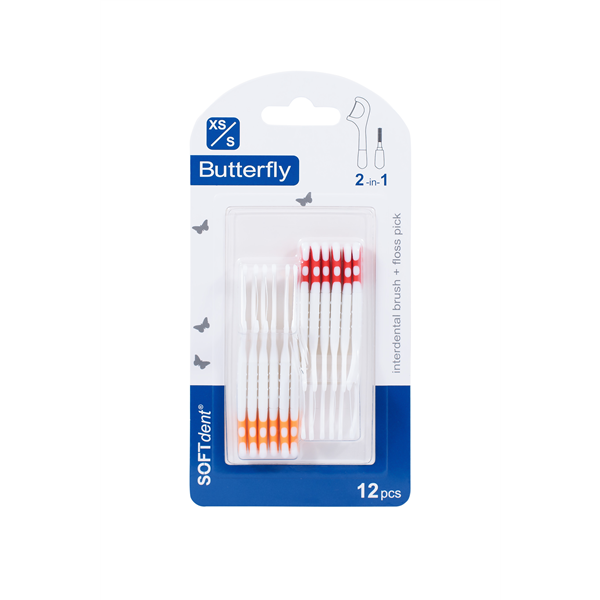 SOFTdent Butterfy 2v1, mezizubní kartáček + dentální párátko s nití