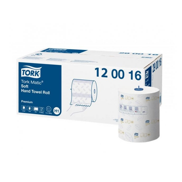 Tork Matic® papírové ručníky v roli jemné, Premium, Celulóza, Bílá, 2 vrstvy, 120m / 480 útržků, (6 