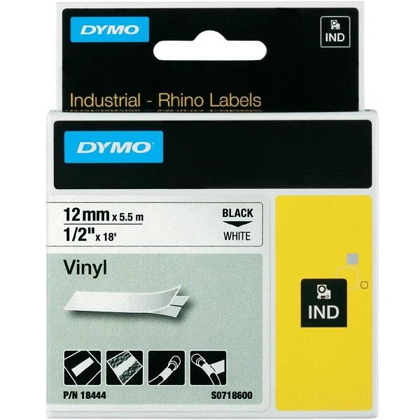 DYMO vinylová páska RHINO D1 12 mm x 5,5 m, černá na bílé 