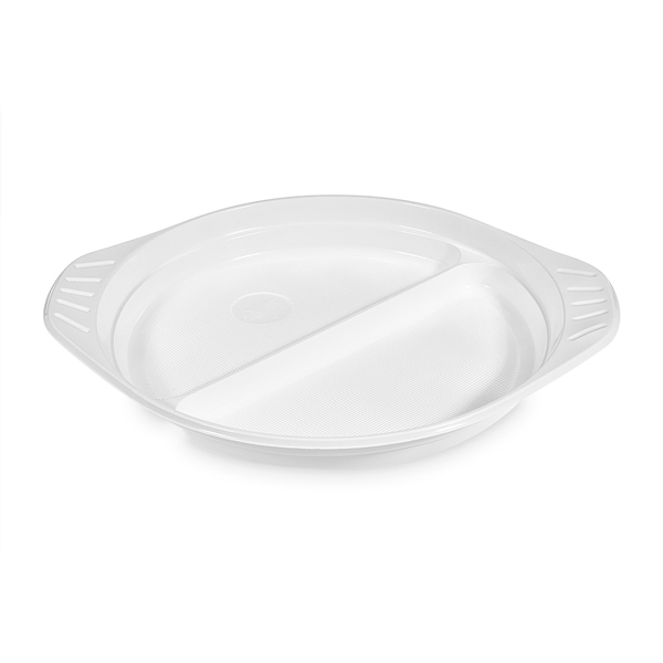 Talíř s oušky dělený na 2 porce, bílý (PP) ? 22 cm [100 ks]