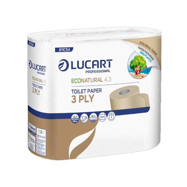Toaletní papír LUCART ECONATURAL 4.3, 3 vrstvý, recykl - fiberpack, 29,7m, 4ks v balení