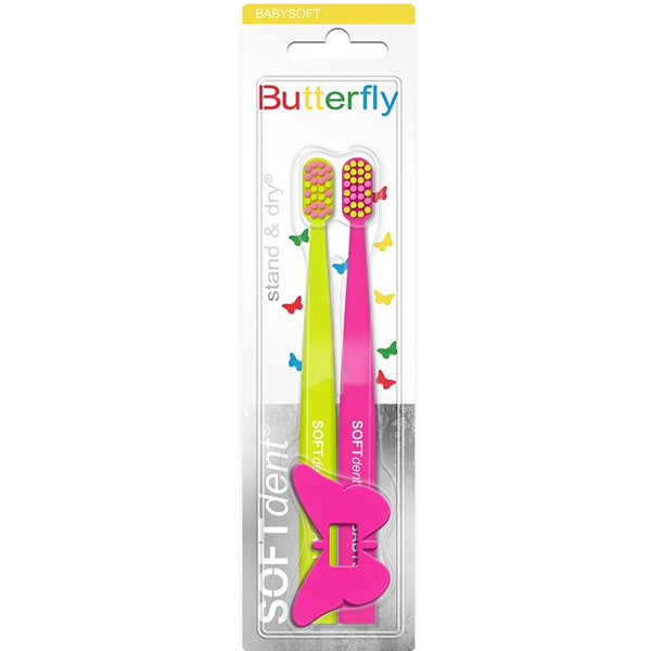 Zubní kartáček SOFTdent Butterfly KIDS STAND DRY 2ks