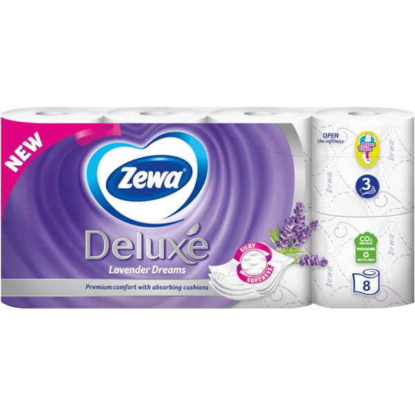 Zewa Deluxe Lavender Dreams 3vrstvý toaletní papír, 8 rolí, 19,3 m role