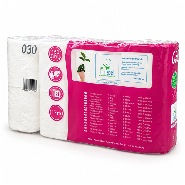 Toaletní papír, celulóza, 3 vrstvy, 17m (8ks/bal, 64ks/pack)