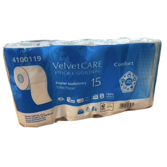 Toaletní papír Velvet COMFORT 15m, 2vr, celulóza (8rol/bal, 48rol/pack)
