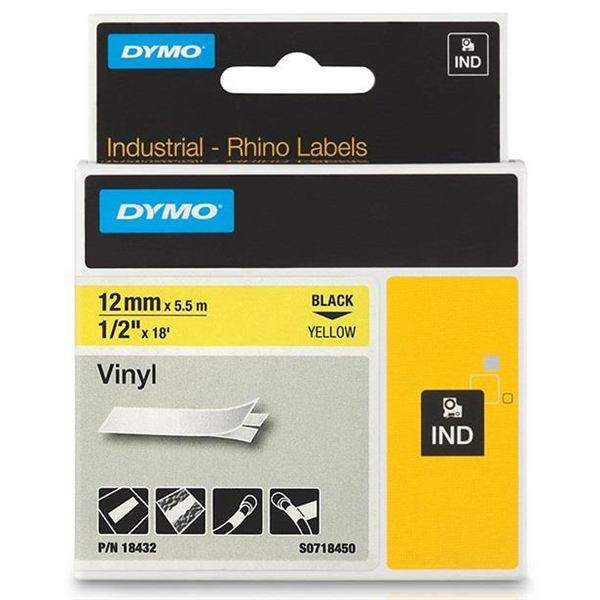 DYMO vinylová páska RHINO D1 12 mm x 5,5 m, černá na žluté 